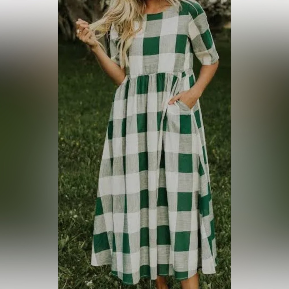 Roolee Green and Cream Plaid Dress